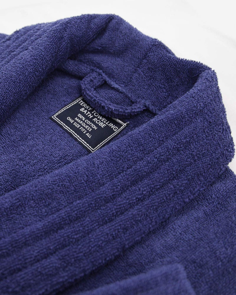 Marquess All-Cotton Bathrobe Thick Plush Cloth Housecoat Terry Toweling, Sweat Steaming Clothes Comfortable & Warm (Navy Blue) - Image 5